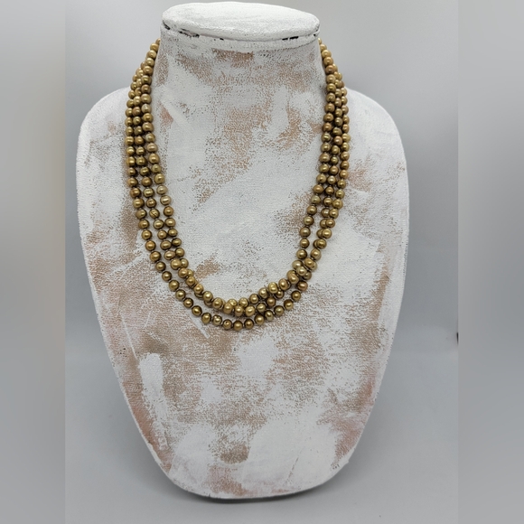 Baroque Genuine Pearl Necklace Gold Bronze  32" Drop  6mm Hand Knotted - Picture 6 of 10